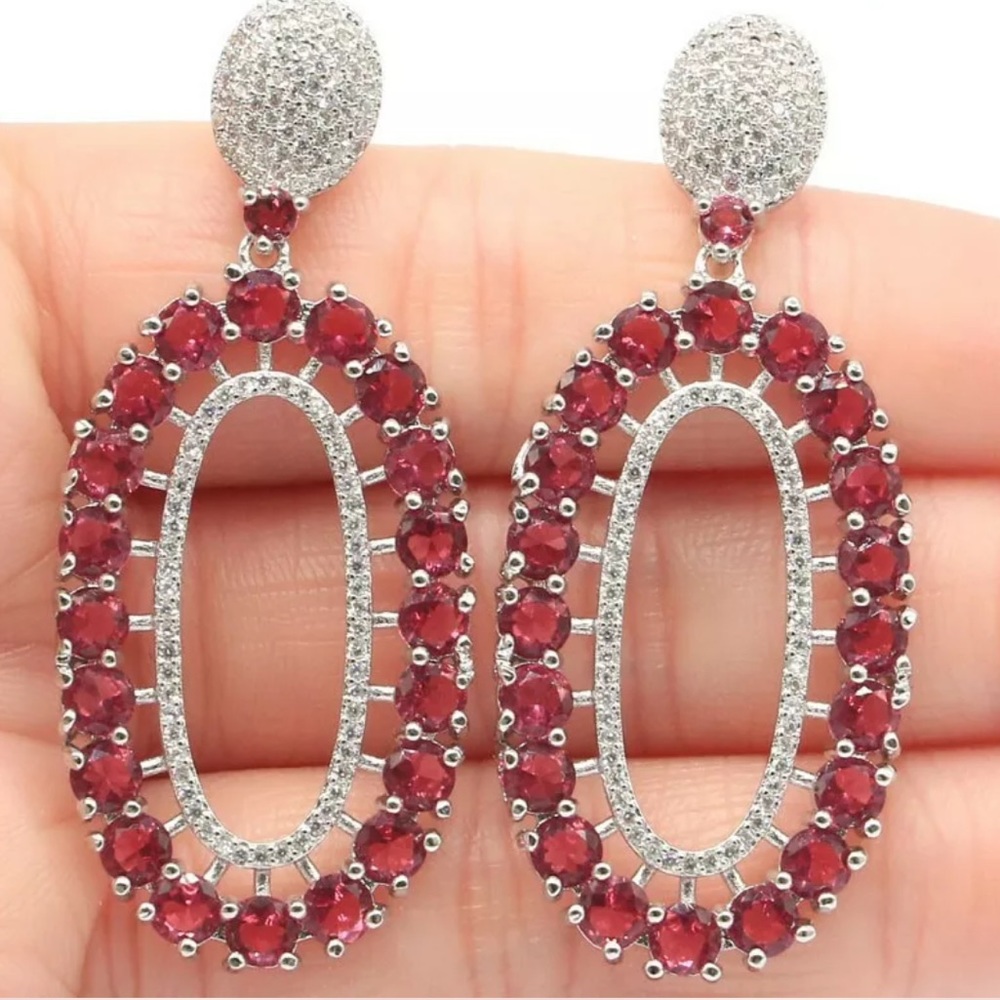 Gorgeous Rhodolite Pink Garnet Earrings Sterling Silver 925